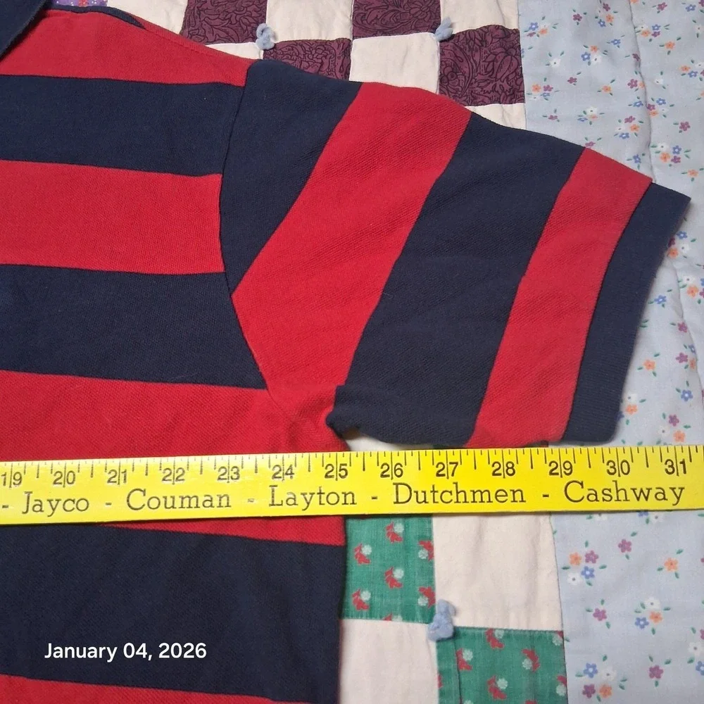 VTG Polo by‎ Ralph Lauren Shirt Size 2XL Red Blue Striped Cuffed Sleeve Pony